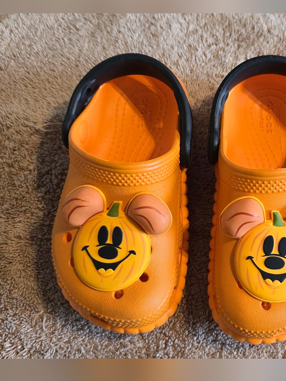 CROCS Kids Orange Pumpkin Character Clogs with Black Heel Strap